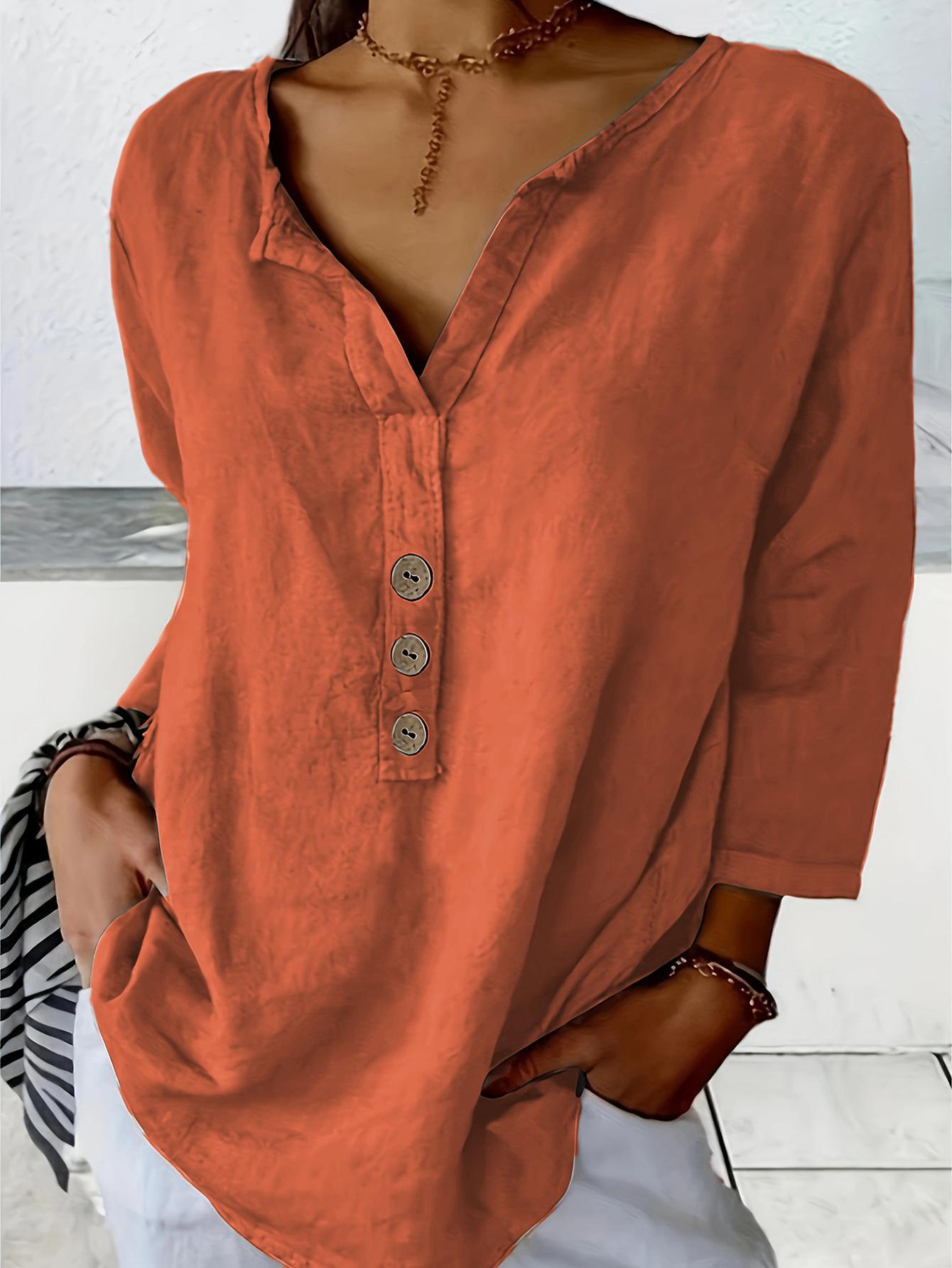 【-49% OFF】🔥Blusa de manga larga con cuello en V y botones, ideal para primavera, verano y otoño.【Pago contra entrega】