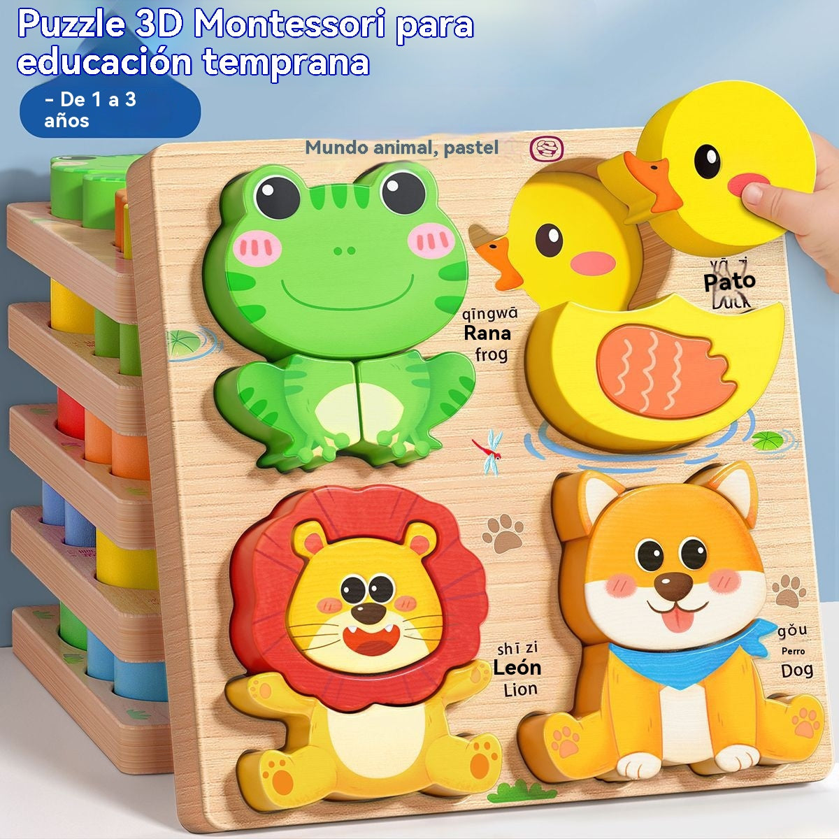 🦁🧩 Montessori drvena 3D slagalica za rani odgoj i obrazovanje🥕🍅🚒🚜