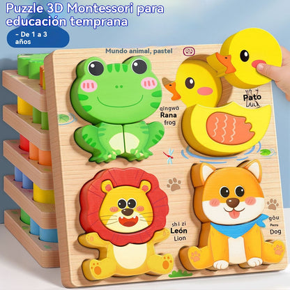 🦁🧩 Montessori drvena 3D slagalica za rani odgoj i obrazovanje🥕🍅🚒🚜