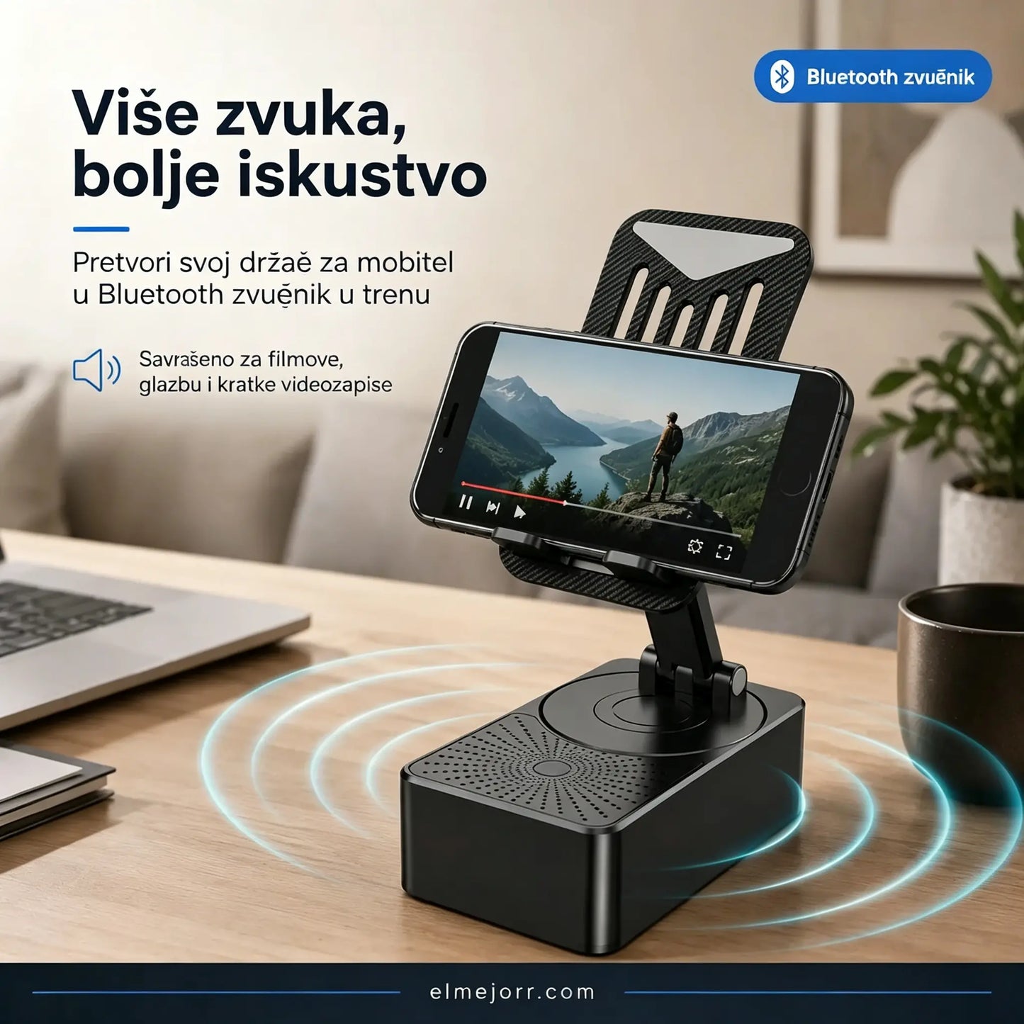 🔥 3 u 1: Bluetooth zvučnik + punjač + 360° stalak za mobitel 📱🔊⚡