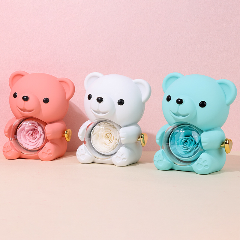 ✨Rozkošný plyšový medvedík s konzervovanou ružou - Plyšový medvedík ozdobený pravou ružou, v krásnej darčekovej krabičke - Romantický darček na Deň matiek, svadby, výročia, rozlúčky so slobodou, Vianoce a Valentína.