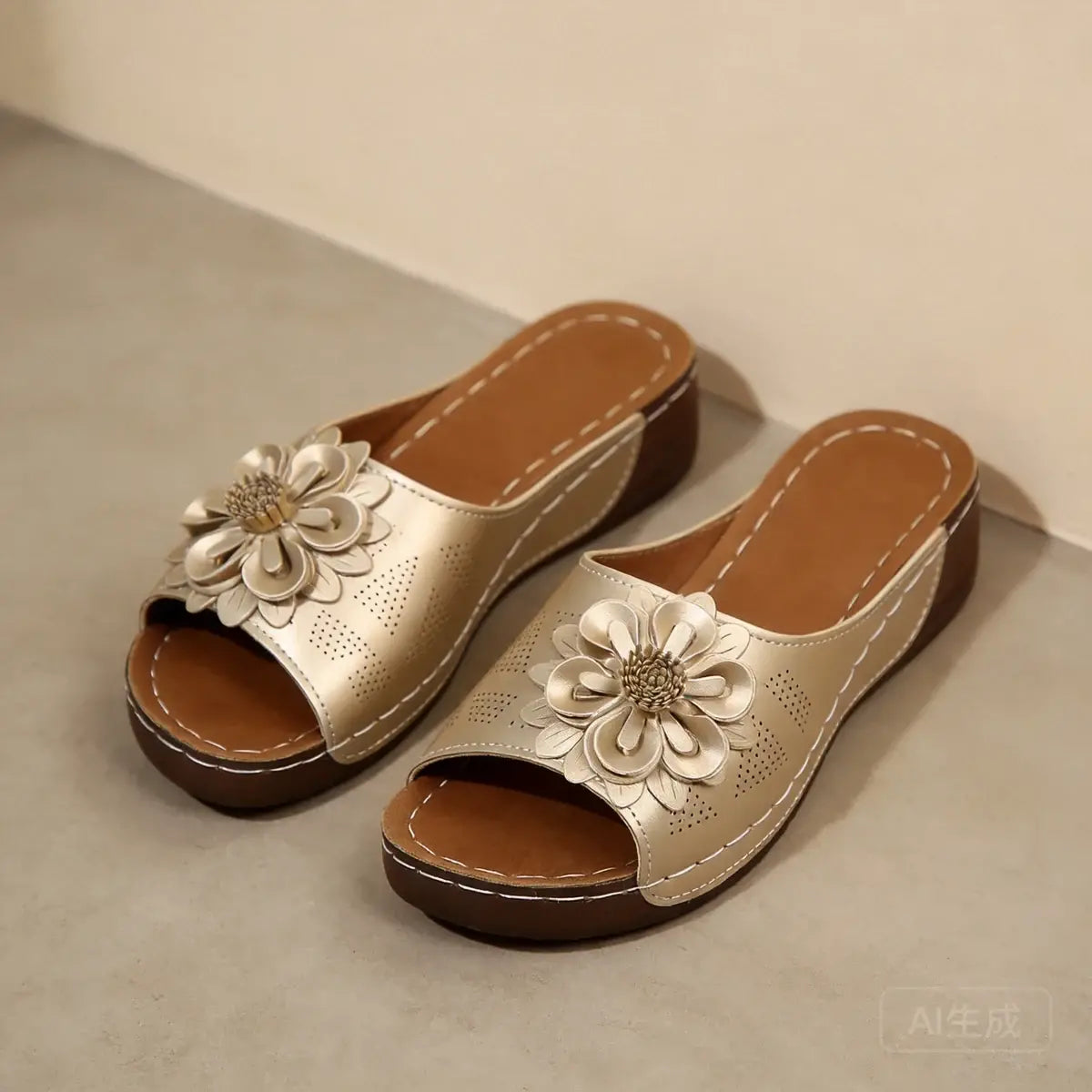 🔥🎀【Tallas 36-43】Zapatillas de plataforma caladas para mujer con flores tridimensionales