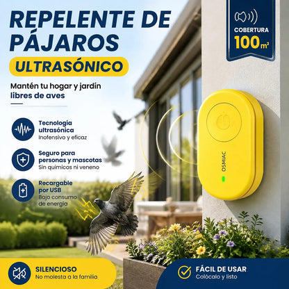 🐦 Repelente de pájaros ultrasónico portátil | Ahuyentador automático para palomas, ideal para balcones, jardines y exteriores