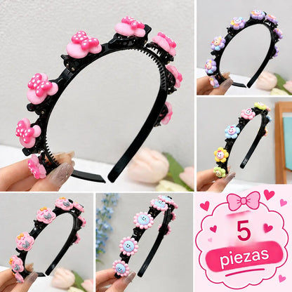 👑【5 piezas】Palitos, pinzas y cintas trenzadas para niñas
