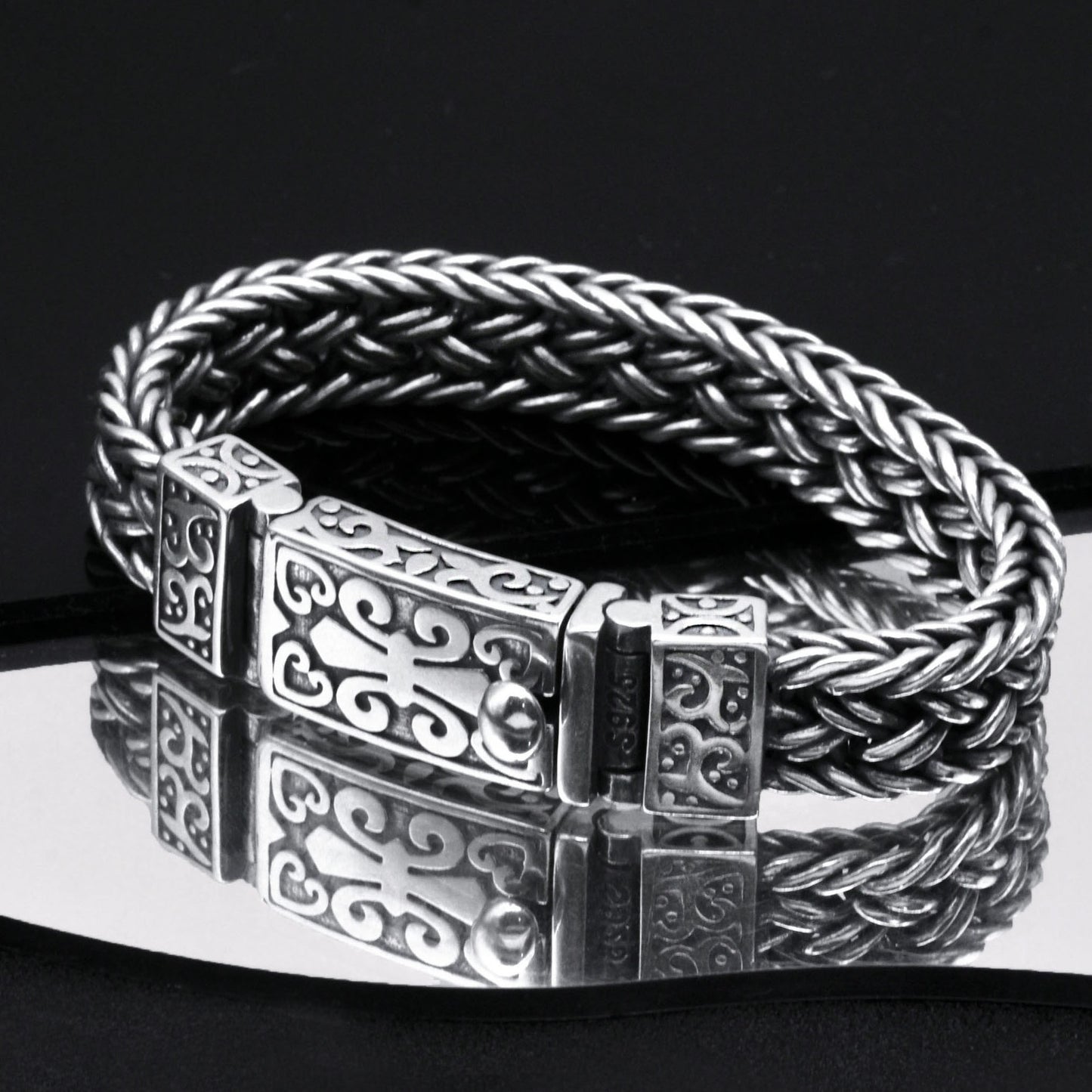 ✨✨Pulseras de hombre fabricadas en plata 925, tejidas a mano, anchas y gruesas, estilo retro trendy