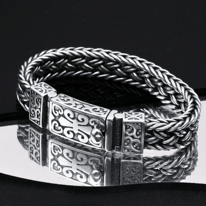 ✨✨Pulseras de hombre fabricadas en plata 925, tejidas a mano, anchas y gruesas, estilo retro trendy