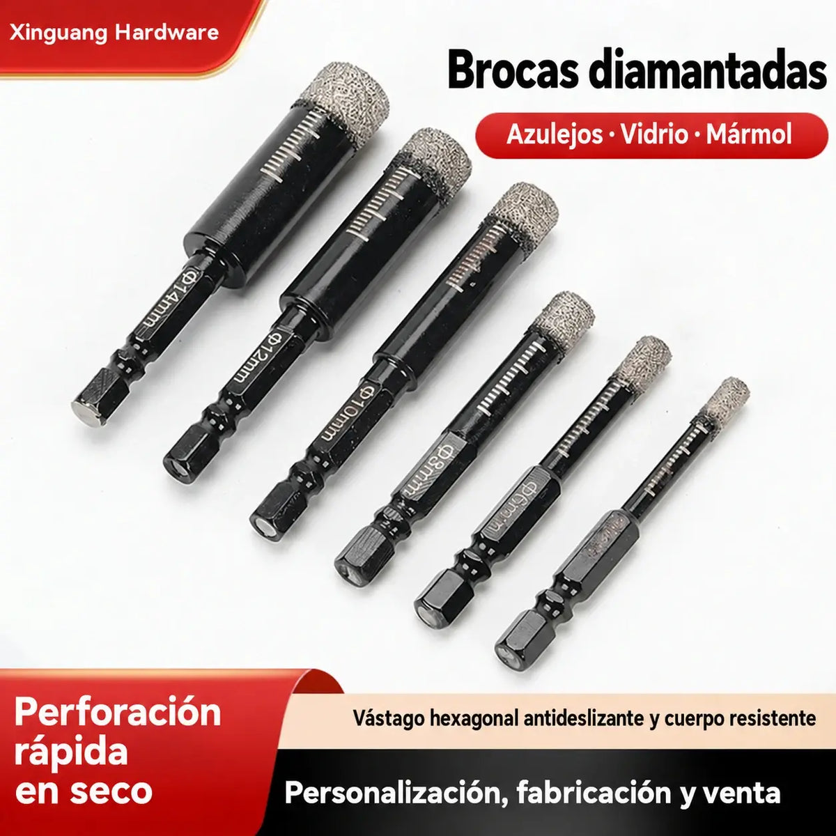 🔩【Juego de 6 piezas】Brocas diamantadas huecas para azulejos y cerámica – Perforación precisa【6/8/10/12/14/16 mm】