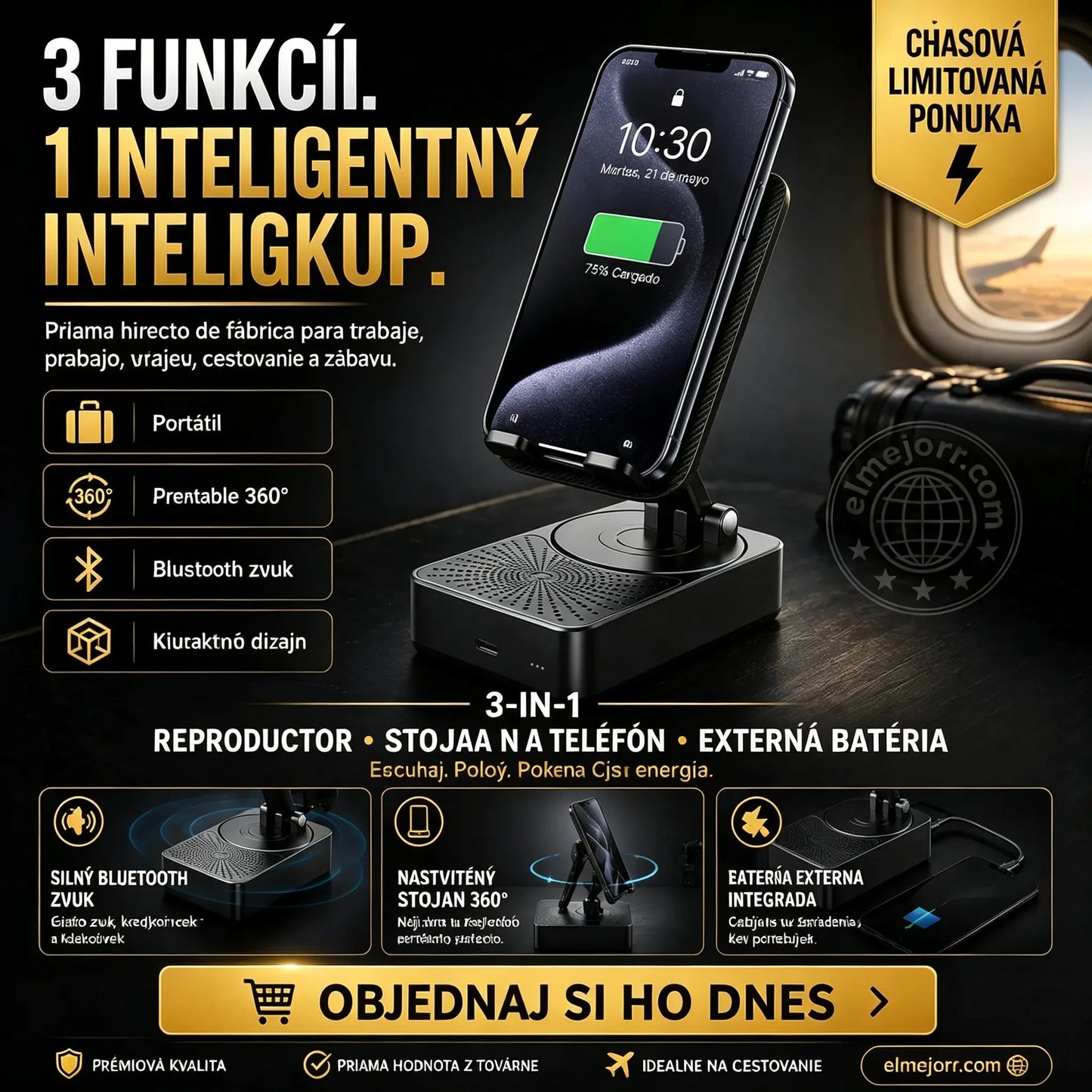🔥 3 v 1: Bluetooth reproduktor + nabíjačka + 360° stojan na mobilný telefón 📱🔊⚡