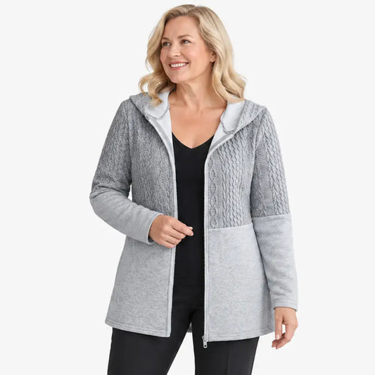 【S-5XL】Chaqueta de mujer con capucha para otoño e invierno – color liso, costuras onduladas y corte holgado