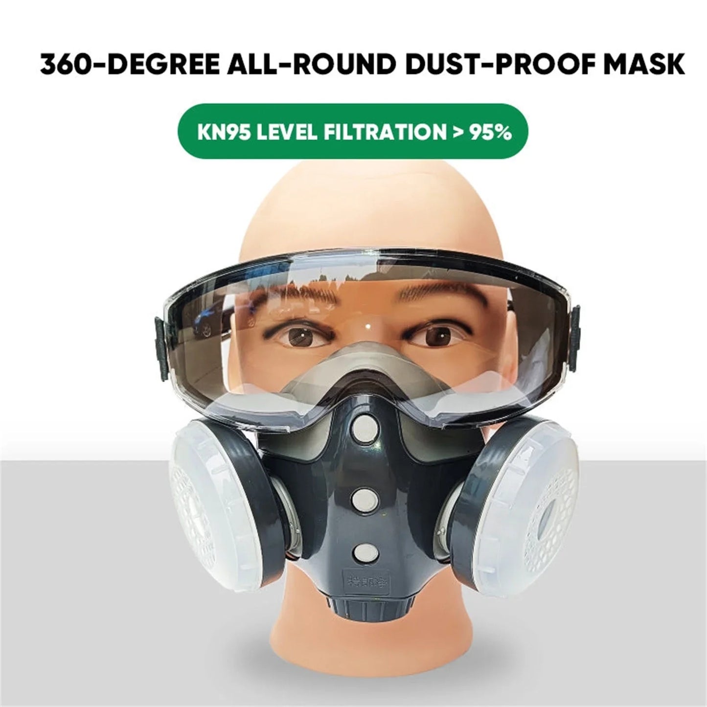 【Máscara integral antipolvo +10 filtros de repuesto】Máscara facial completa para pintura y pulverización con lente de visión amplia para carpintería