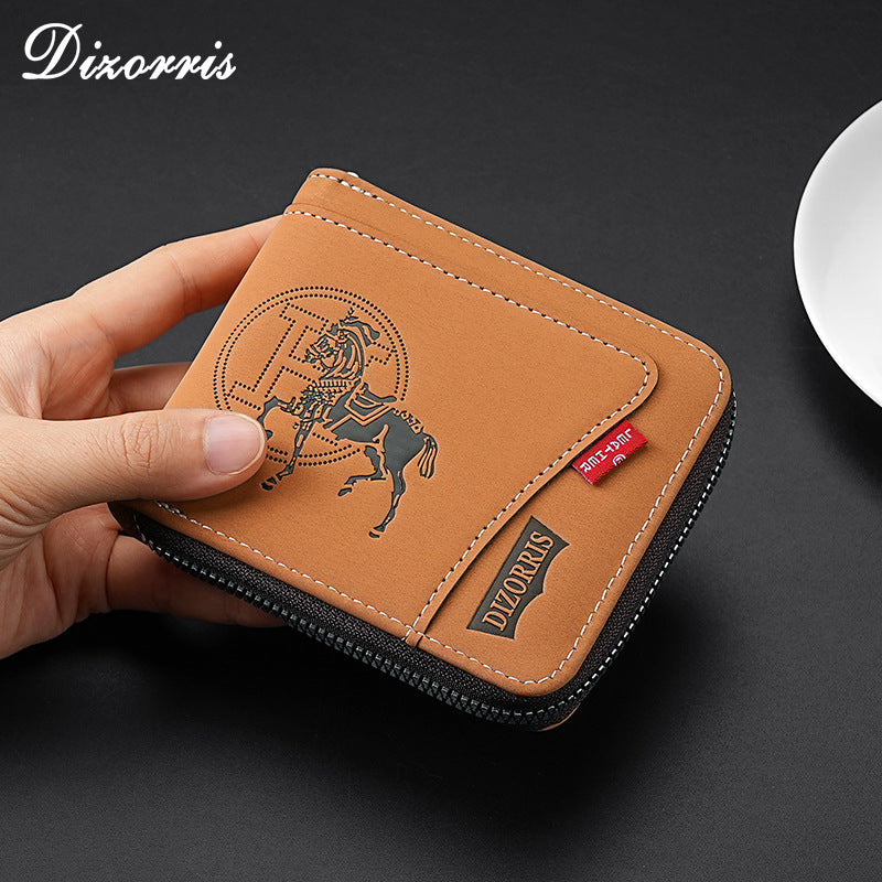 🐎【horóscopo chino:¡Feliz año del caballo】Nueva y elegante cartera corta con cremallera de estilo retro para hombre