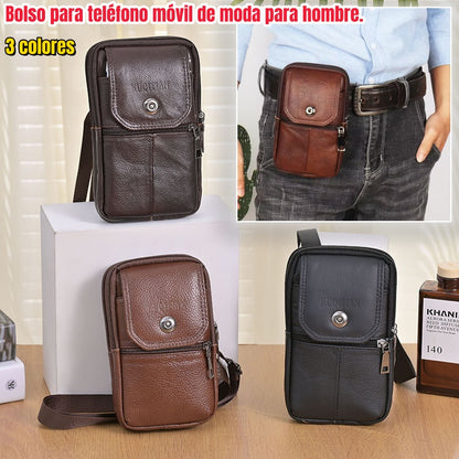🔥【50% de descuento】Riñonera de cuero genuino para hombre con diseño mixto (bandolera/bolso de hombro)