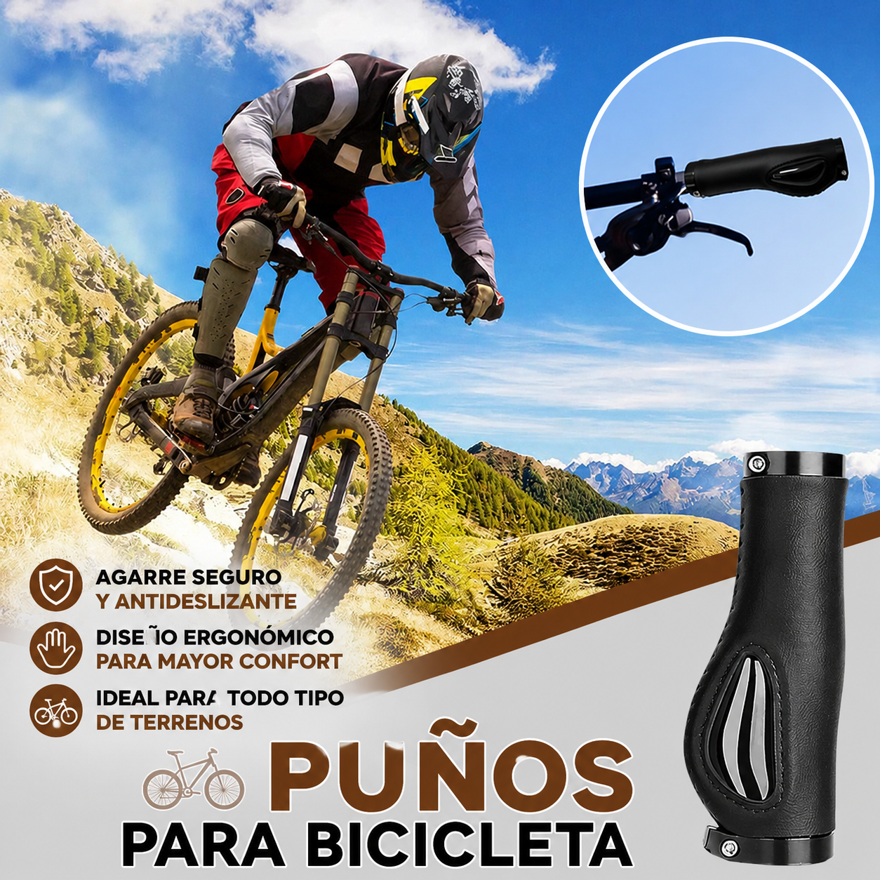 【¡AHORA CON UN 50% DE DESCUENTO!】 Puños ergonómicos para manillar con apoyo para la palma de la mano: diseño de ala, doble bloqueo y TPR amortiguador.