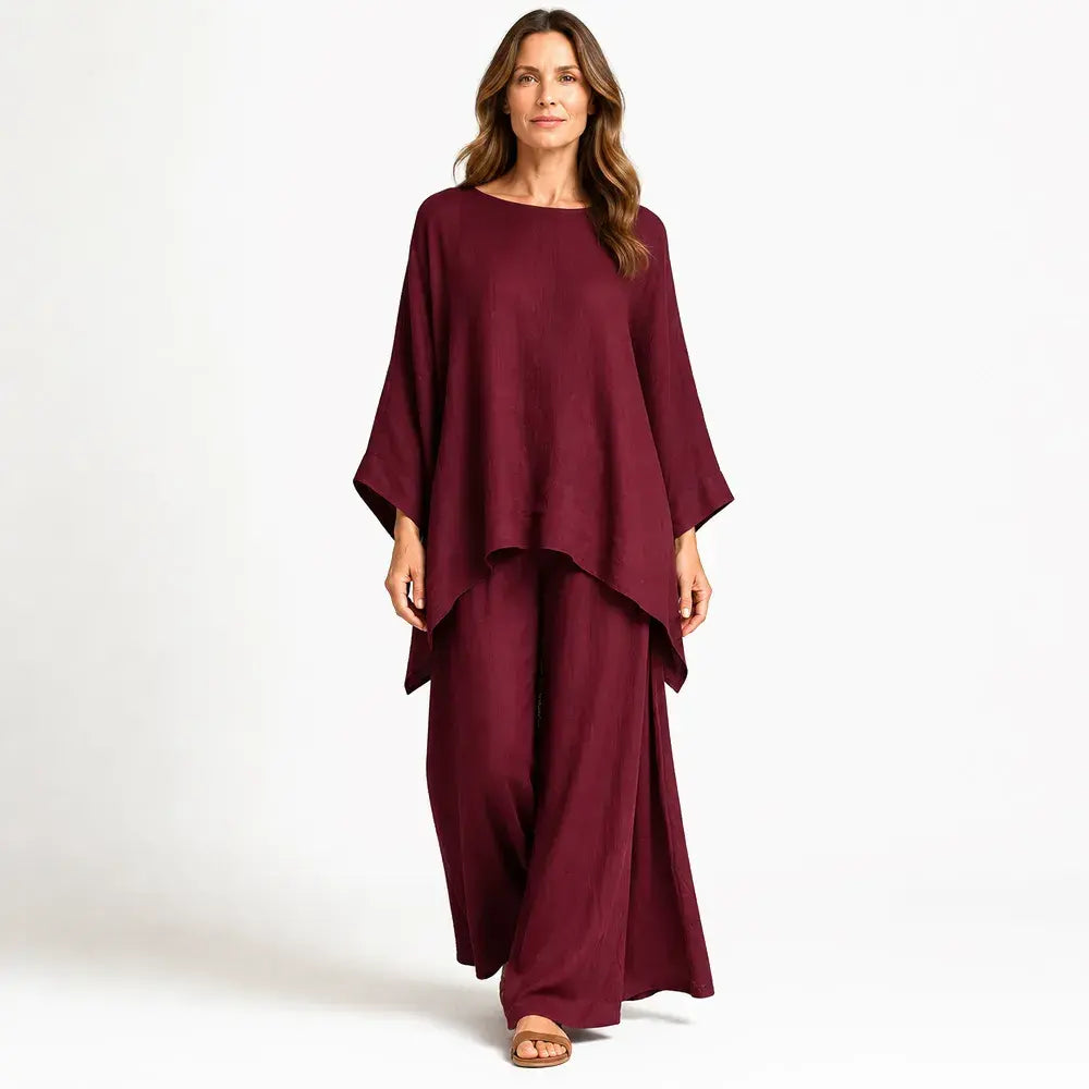 【S-3XL】🌸✨Oferta por tiempo limitado - Conjunto de mujer de camisa holgada básica y pantalón de lino