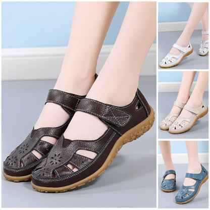 👡【Tallas 36-42】Sandalias planas ortopédicas elegantes y cómodas para mujer, hechas de cuero genuino suave, cómodas y transpirables.