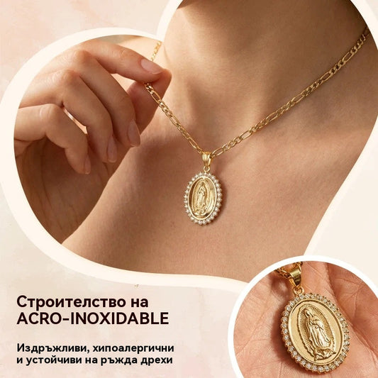 🔥Медал „Дева Мария“ от неръждаема стомана в златист цвят