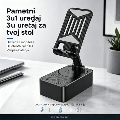 🔥 3 u 1: Bluetooth zvučnik + punjač + 360° stalak za mobitel 📱🔊⚡