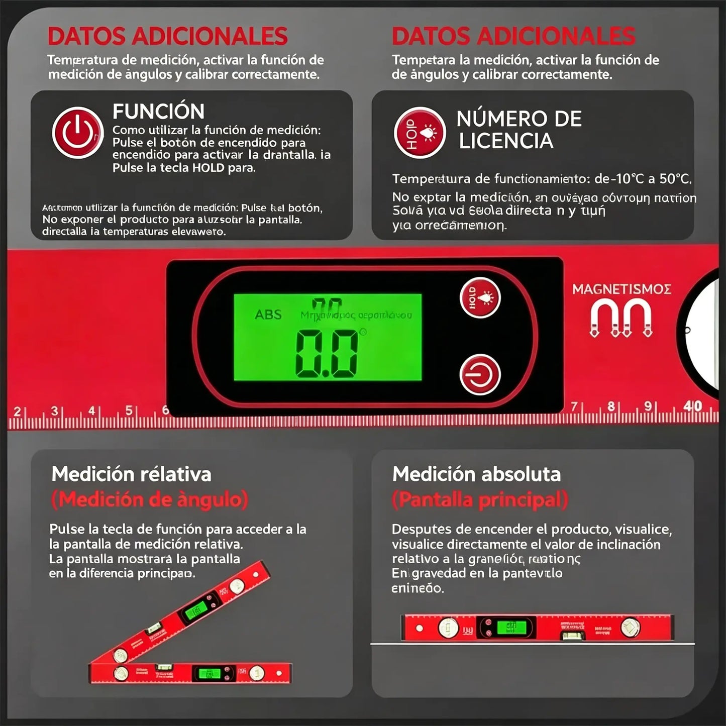 🔧📐 Nivel magnético multifuncional de precisión con pantalla LCD digital