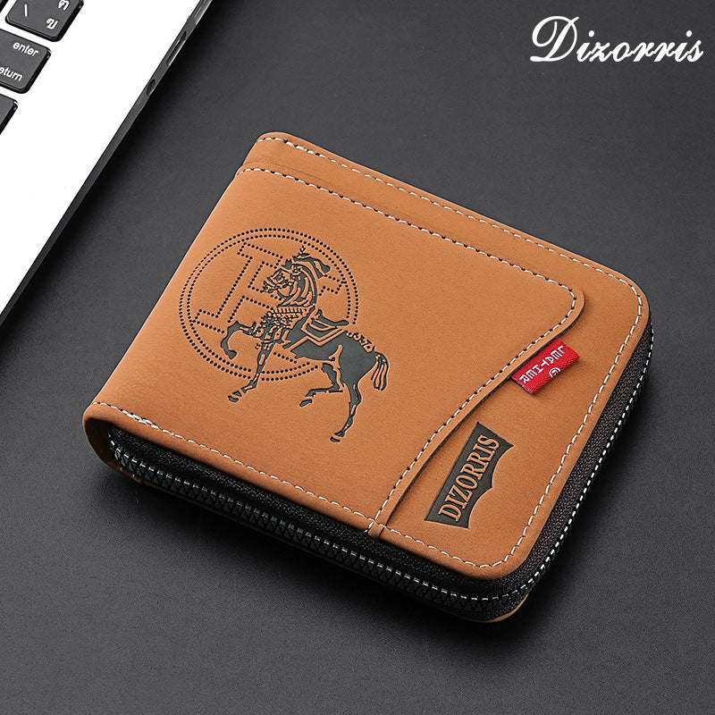 🐎【horóscopo chino:¡Feliz año del caballo】Nueva y elegante cartera corta con cremallera de estilo retro para hombre