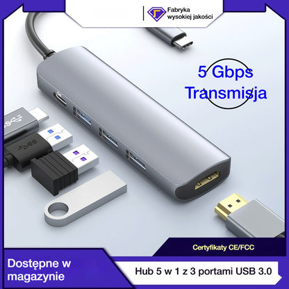 🔌✨ Przenośny hub USB-C 5-w-1, obsługuje wyjście HDMI 4K 🎥💻