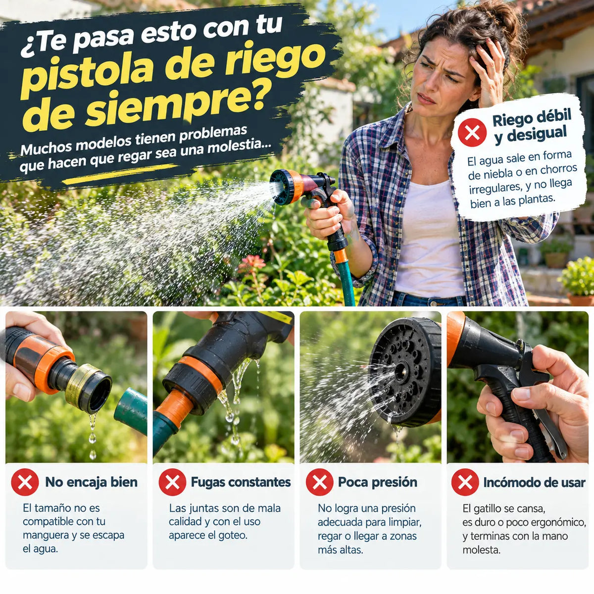 💦【2 piezas 26 euros】💥💪🔩 Cabezal pulverizador con núcleo de cobre macizo – Anticorrosión y riego eficiente en 3 modos 💦