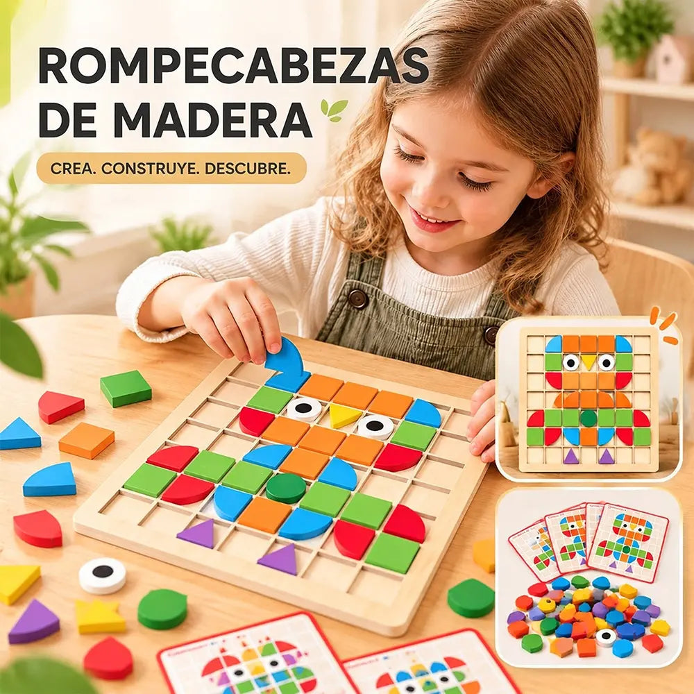 🧩 Puzle de madera para niños, juguete educativo 3D con 120 piezas y tarjetas de patrones — una herramienta didáctica que ejercita el pensamiento lógico y el reconocimiento de formas geométricas 🎨