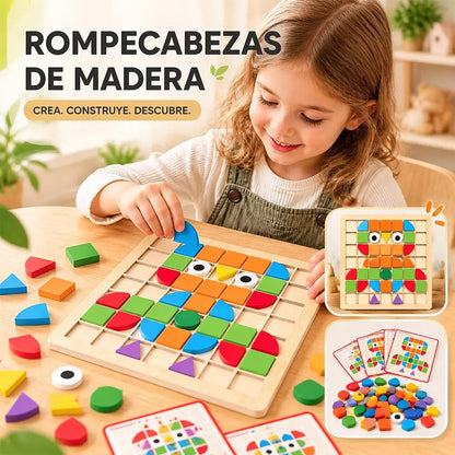 🧩 Puzle de madera para niños, juguete educativo 3D con 120 piezas y tarjetas de patrones — una herramienta didáctica que ejercita el pensamiento lógico y el reconocimiento de formas geométricas 🎨