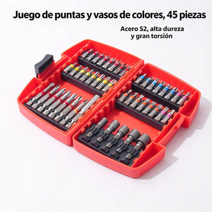 ⏳🔥【Juego de vasos de 45 piezas】--32 euros⏰🔧Juego de 45 piezas que incluye puntas de destornillador de acero S2 🔩