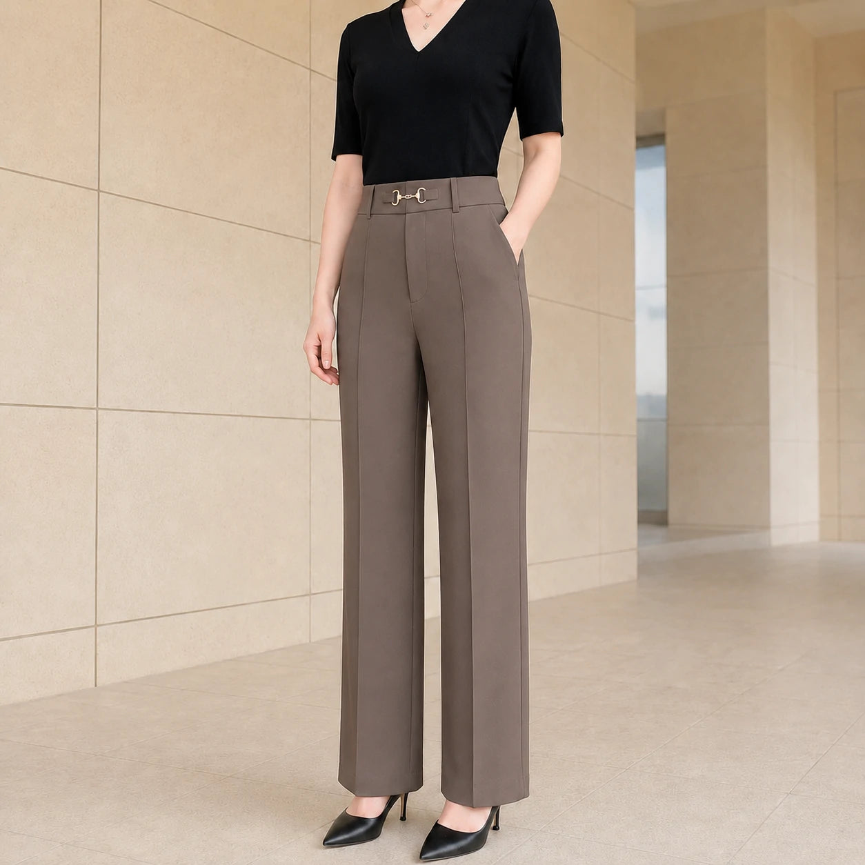 💟【49% DTO.】【M-4XL】Pantalón recto de cintura alta para mujer, ligero y elegante para verano