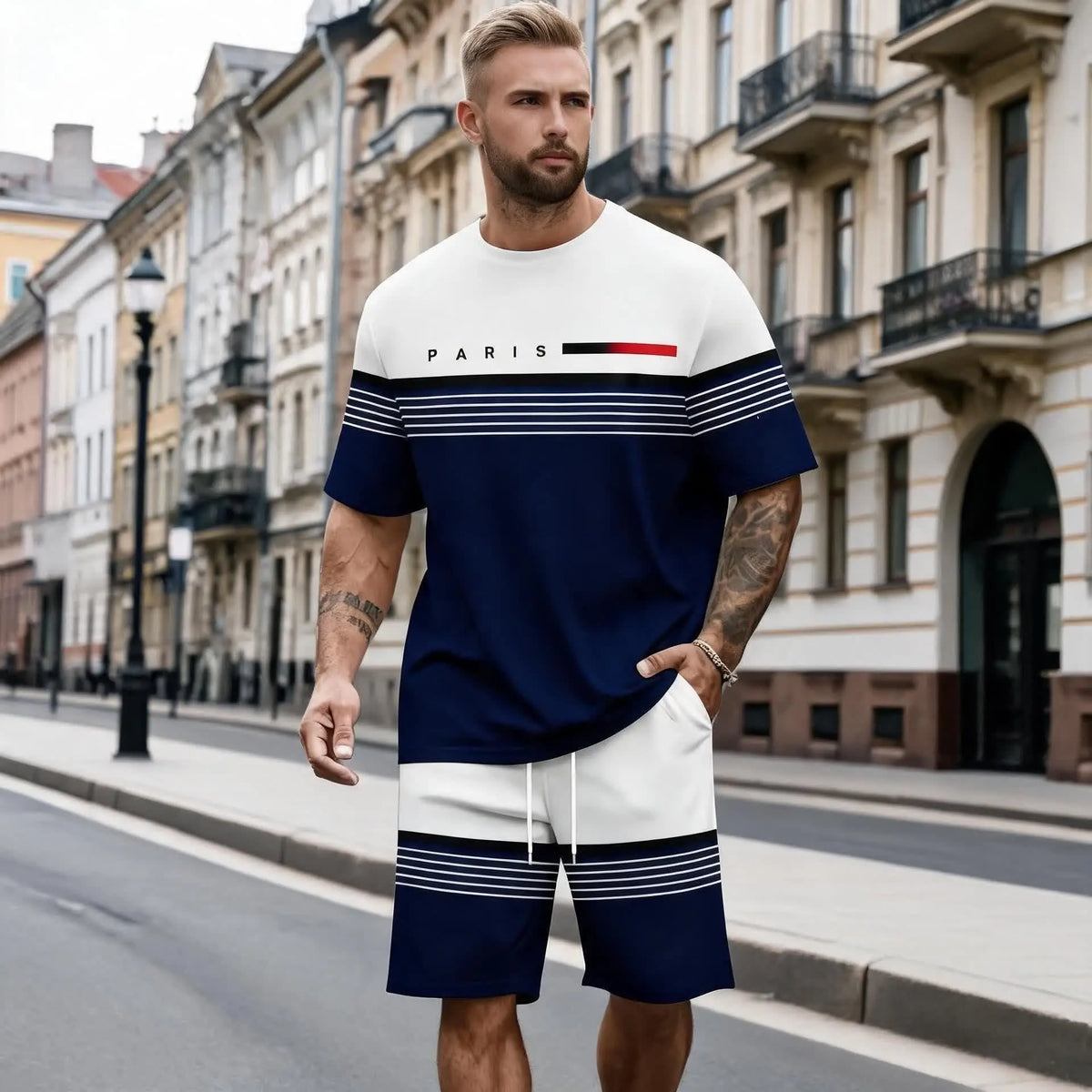 【S-5XL】Pánska ležérna a pohodlná súprava košele a šortiek s krátkym rukávom s potlačou písmen.