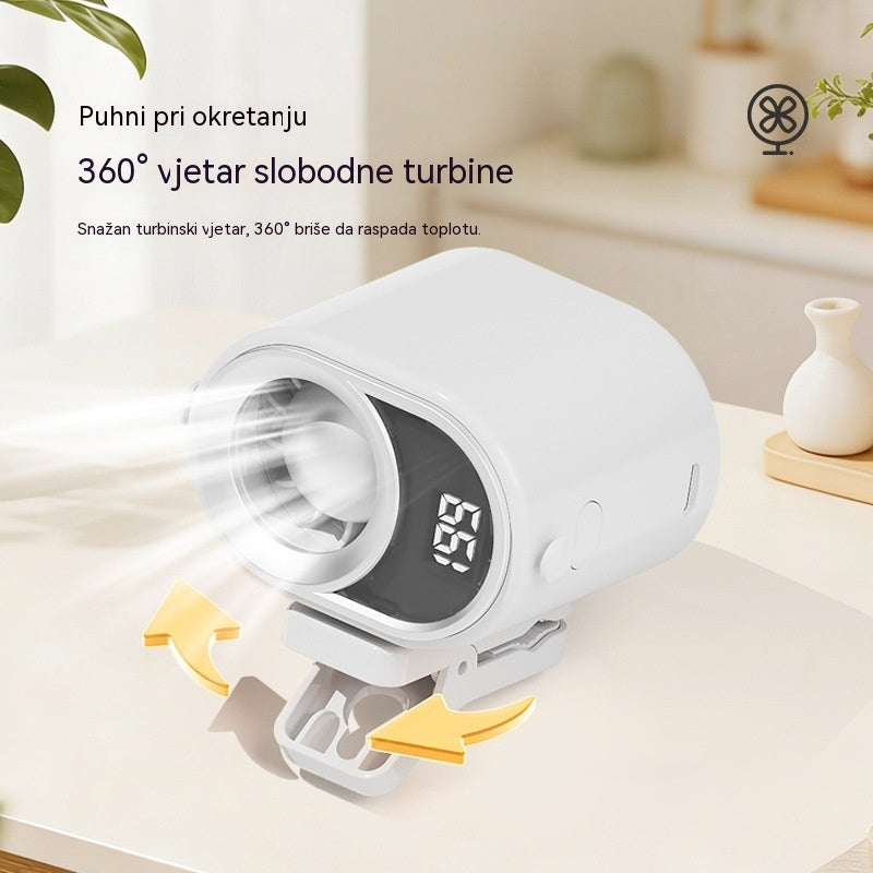 🌀 Ventilator bez upotrebe ruku s LED zaslonom, integriranom kopčom i 199 podesivih razina