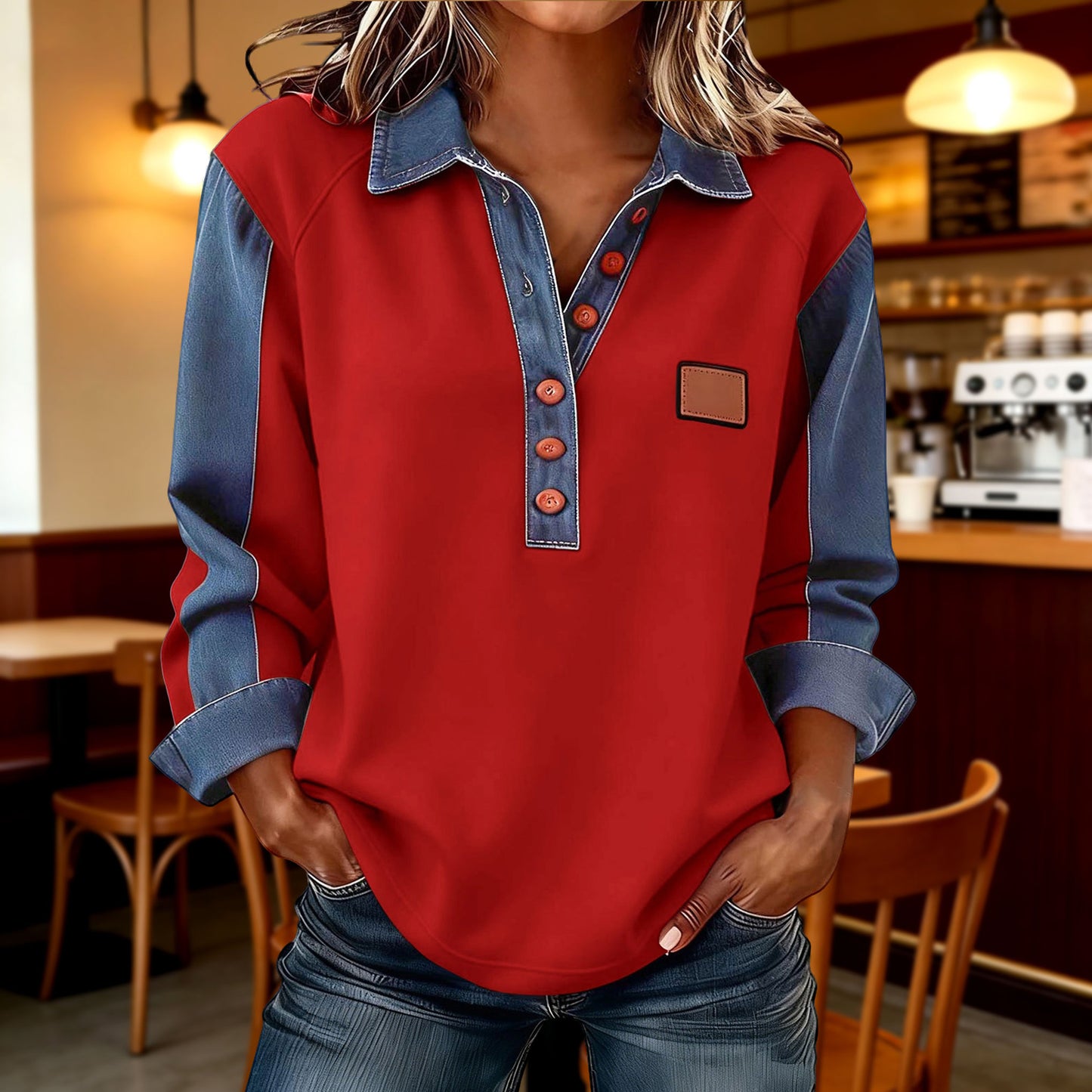 🍂 Ženska polo majica z jeansom | Novo jesen/zima 2026 | Ohlapen kroj z dolgimi rokavi 🍂