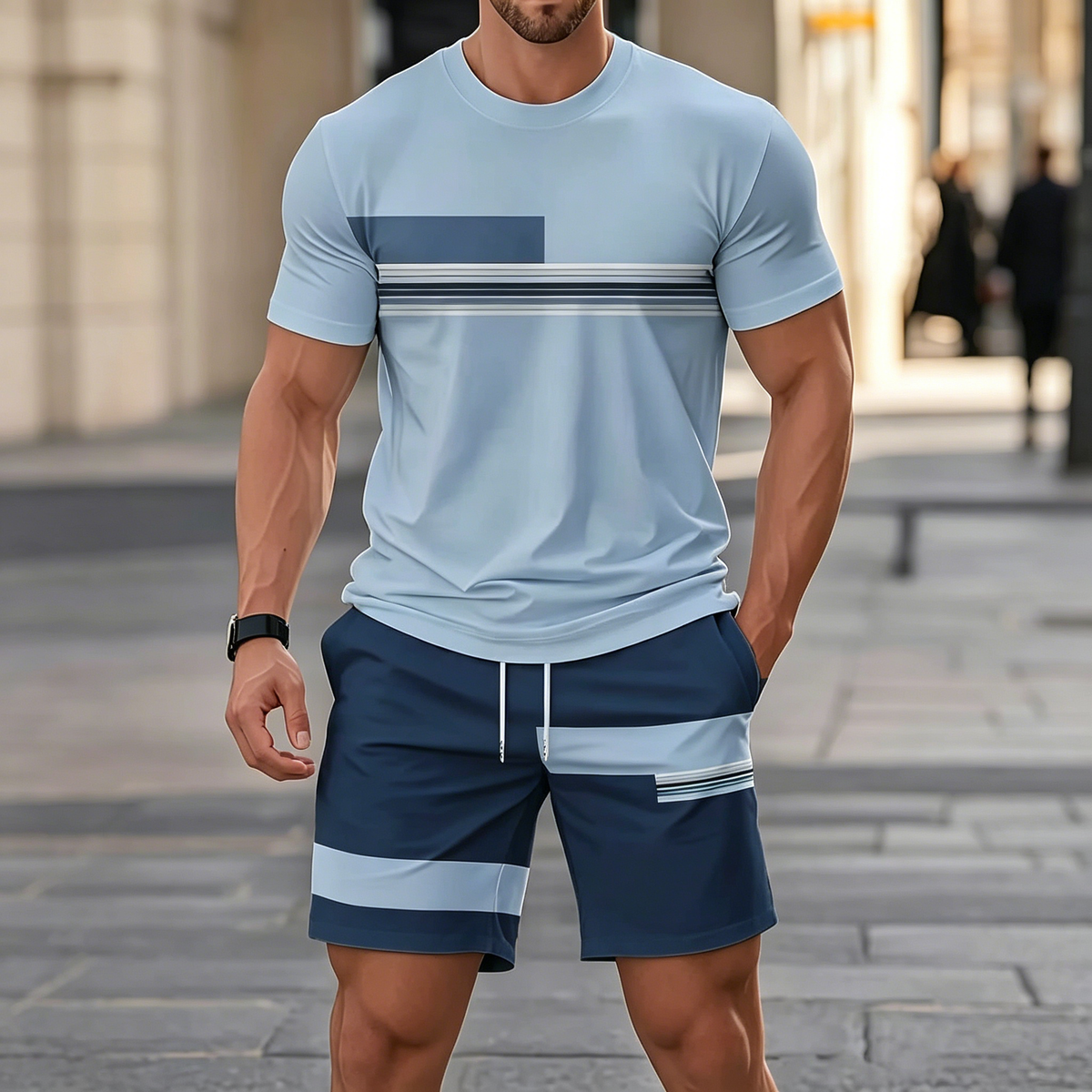 【Pago contra entrega】Conjunto deportivo de verano de 2 piezas para hombre: cómoda camiseta de manga corta y pantalones cortos para el día a día y el hogar.