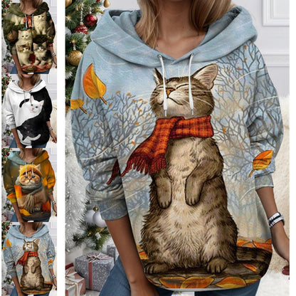 🐱【S-3XL】Nové dámske zimné tričko, roztomilý mačací vzor