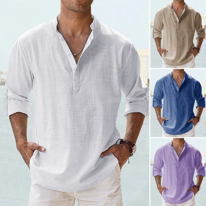 🤩【S-5XL】Pánske neformálne tričko s dlhým rukávom z bavlny a ľanu 3705660