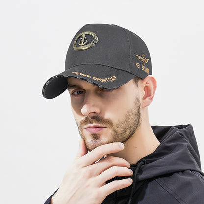 🧢☀️🔥Gorra de béisbol original con logo metálico Anchor, gorra de protección solar con cinco paneles y visera alta