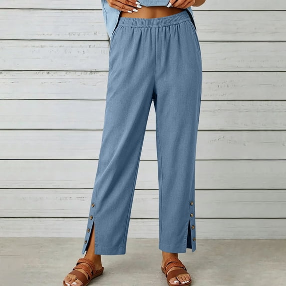 😍💕48% de descuento💕 [45–100 kg] Pantalones casuales de algodón y lino para mujer ✅️ Pago contra entrega disponible