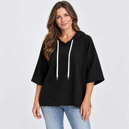 ✨【S-5XL】Nueva sudadera casual de mujer para otoño/invierno, color liso, con capucha y manga 3/4 (modelo 2026)