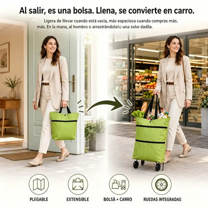 🛒 Carrito de Compras Plegable 2 en 1 – Bolsa con Ruedas y Asa Ajustable, Ligero y Portátil para Llevar al Hombro 🎒