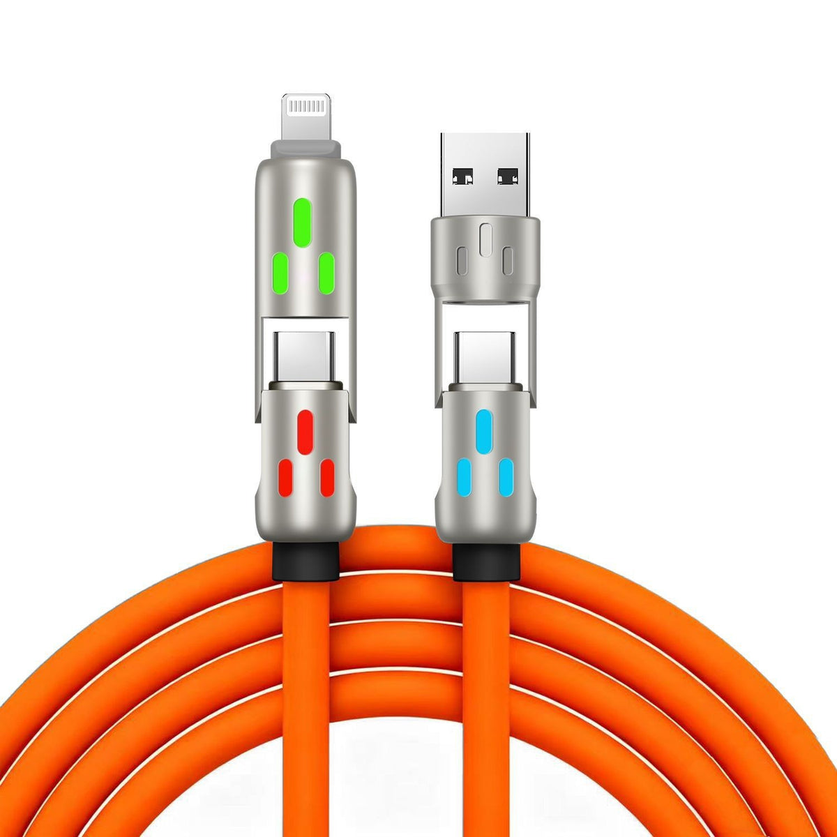 🔥 【2 komada za 23 eura】 🔥 (duljina 2 metra) 4-u-1 kabel PD 240 W – brzo punjenje USB‑C, Lightning i USB‑A, aluminij i silikon, sinkronizacija podataka ⚡📱
