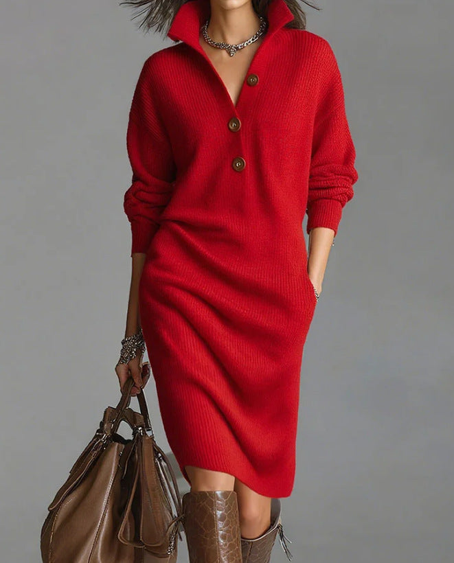 🔥【Tallas S-3XL】✨Oferta por tiempo limitado - 49% de descuento🎉Nuevo vestido de punto con solapa, estilo europeo y americano