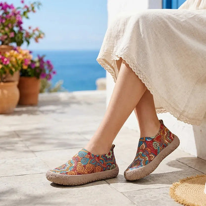 【36-43】Zapatos sin cordones de lona estampada para mujer: ligeros, de suela blanda, informales, transpirables, con estampado de mocasines.