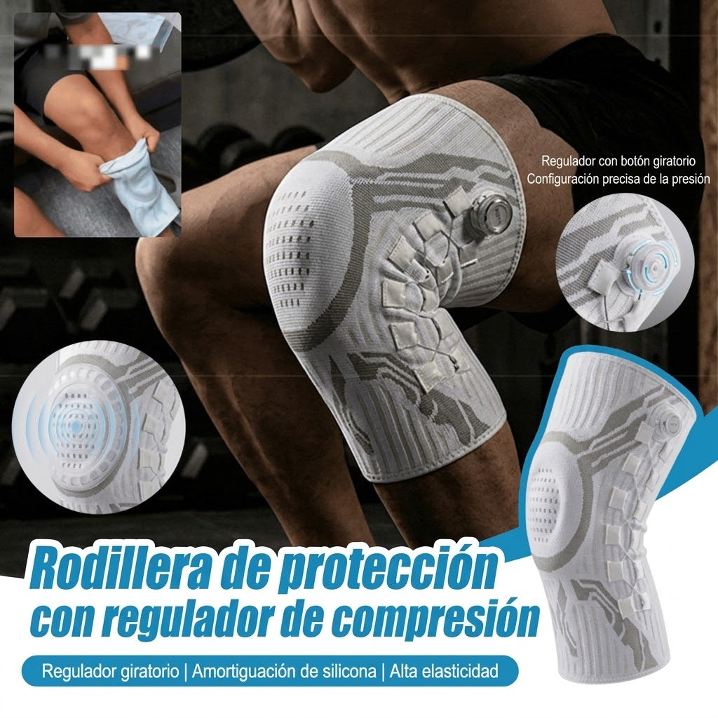 🦵🦵 Rodillera de compresión deportiva con silicona y estabilizadores de muelle para absorción de impactos, ideal para running y fitness al aire libre