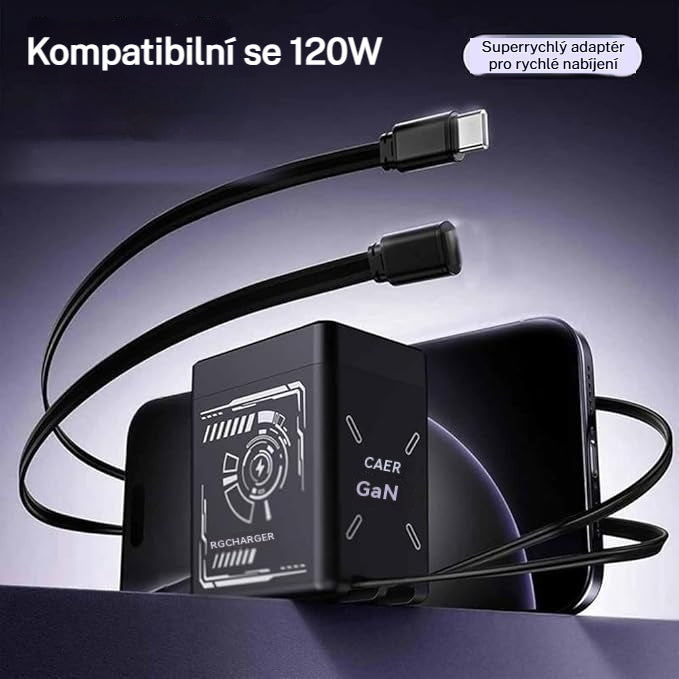 ⚡ Rychlonabíječka 2 v 1 s technologií GaN a výkonem 120 W pro iPhone, mobilní telefony a tablety 🔋