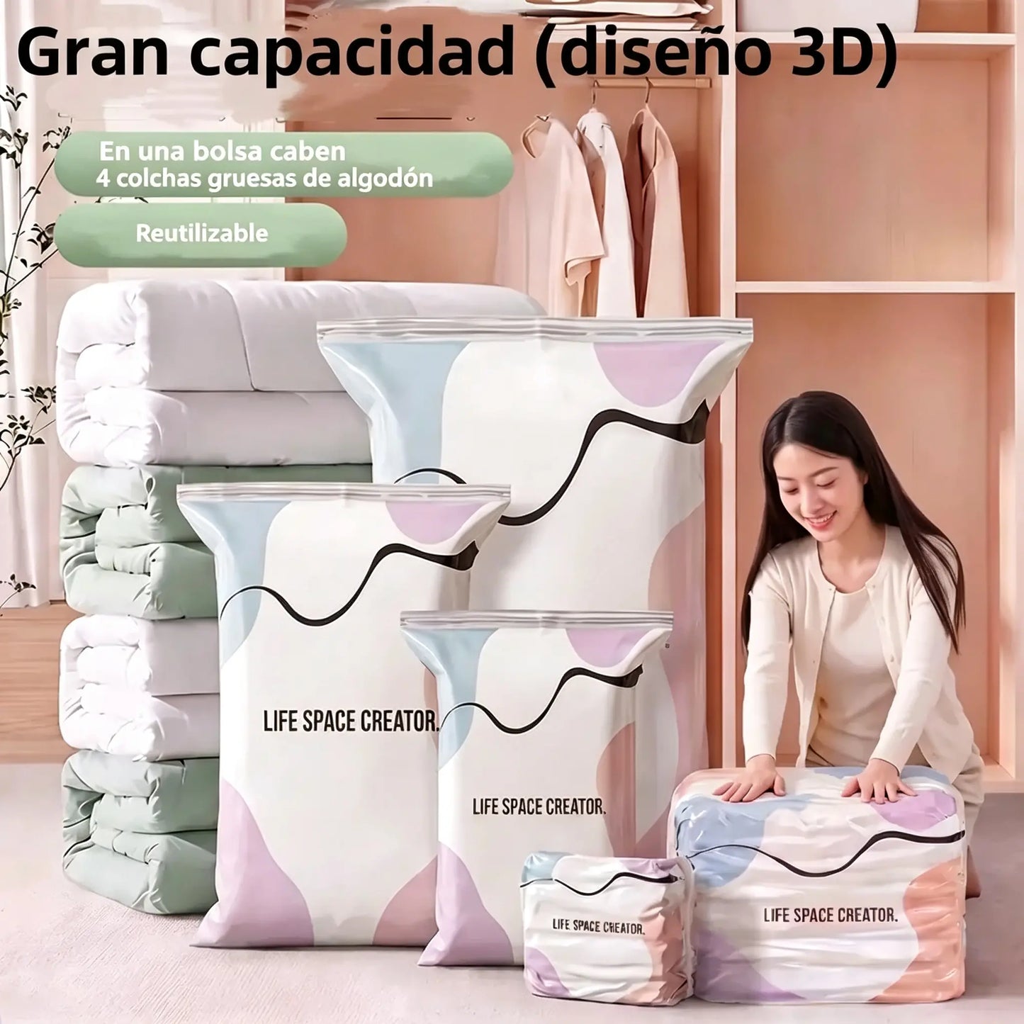 🧳 5 artículos por solo 31 € 💨 Bolsas de almacenamiento al vacío grandes y flexibles: No necesitan bomba de aire, son a prueba de fugas, ideales para ahorrar espacio en tu maleta y en casa ✈️