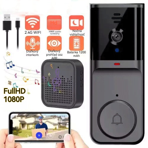 🔥Bezdrôtová kamera zvončeka: 1080P, uhol 170°, 4,3-palcový displej, vonkajšia odolnosť voči vode IPX65, nočné videnie