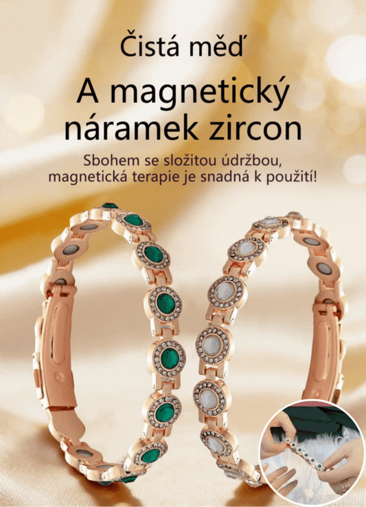 ✨Stylový luxusní magnetický náramek ze slitiny, magnetický náramek z čisté mědi a zirkonu