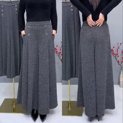 ✨🤩【XL-4XL】Nohavice so širokými nohavicami z hrubej teplej vlny😚 Široké a elastické nohavice so širokými nohavicami