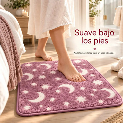 🌙 Juego de baño con diseños de luna y estrellas que brilla en la oscuridad – Alfombrilla de baño antideslizante 🌙50*80cm