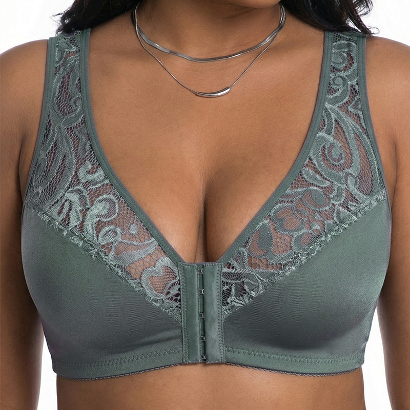 💖Najnižšia cena vôbec【3-dielna sada】【L-4XL】😍🩲Podprsenka s push-up strihom pre väčšie veľkosti, krásna čipka, push-up a vyklenutý dizajn, zapínanie vpredu